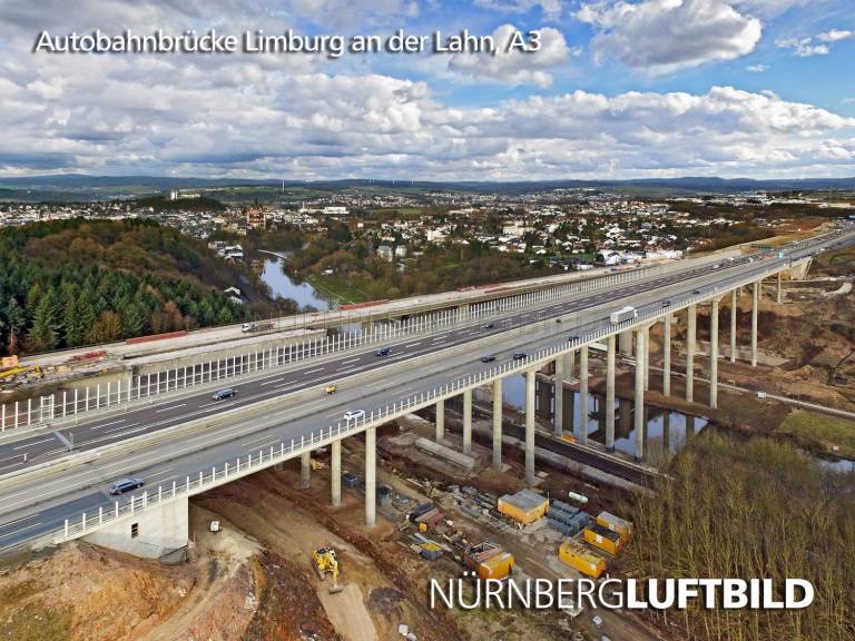 Autobahnbrücke Liumburg an der Lahn, A3, Luftaufnahme