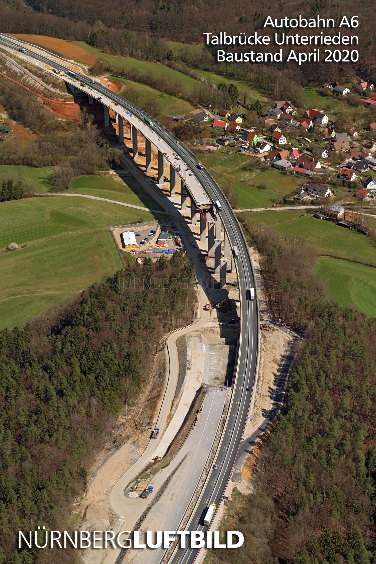 Autobahn A6, Talbrücke Unterrieden, Baustand April 2020