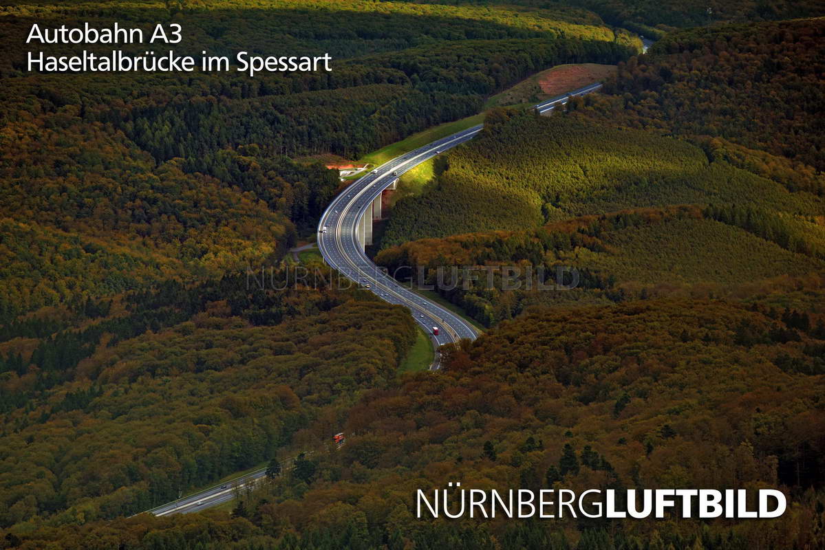 Autobahn A3, Haseltalbrücke im Spessart, Luftbild