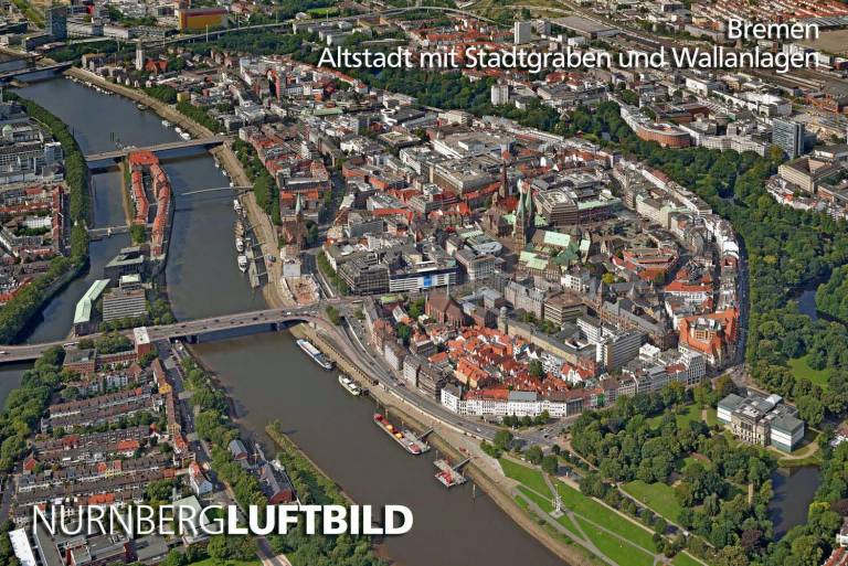 Bremen, Altstadt mit Stadtgraben und Wallanlagen, Luftbild