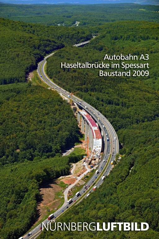 Autobahn A3, Haseltalbrücke, Baustand Juli 2009, Luftbild