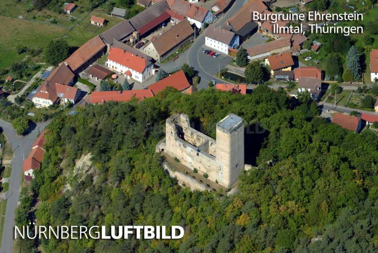Burgruine Ehrenstein, Ilmtal, Luftaufnahme