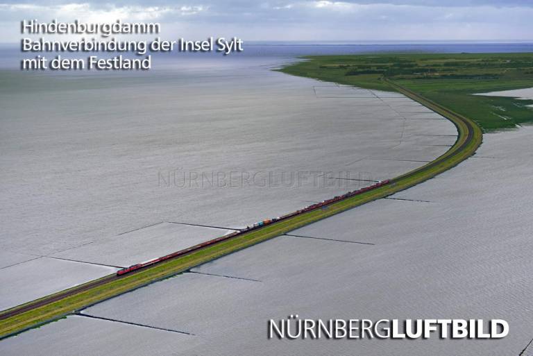 Hindenburgdamm, Bahnverbindung der Insel Sylt mit dem Festland, Luftaufnahme