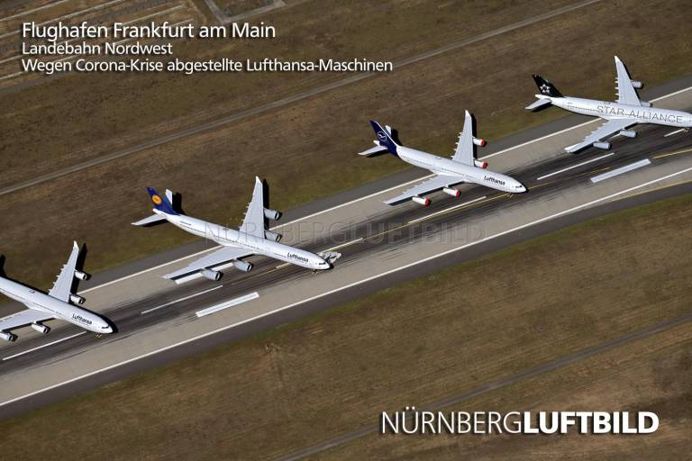 Flughafen Frankfurt am Main, Landebahn Nordwest, Wegen Corona-Krise abgestellte Lufthansa-Maschinen