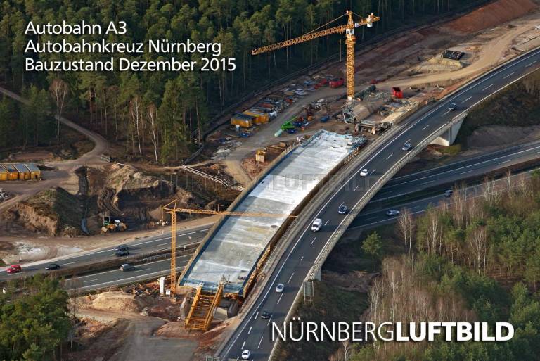 Autobahn A3, Autobahnkreuz Nürnberg, Bauzustand Dezember 2015, Luftbild