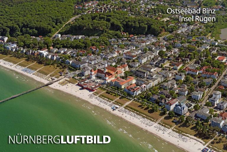 Blick auf das Ostseebad Binz auf der Insel Rügen von Norden, Luftaufnahme