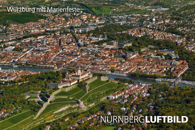 Würzburg mit Marienfeste, Luftaufnahme