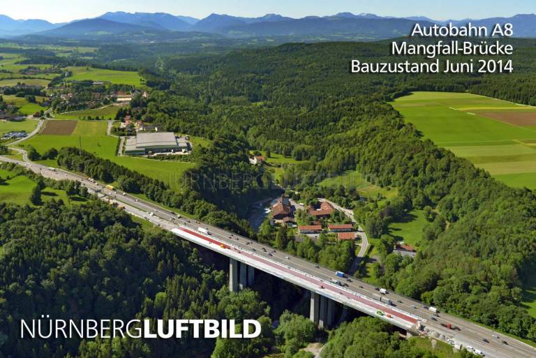 Autobahn A8, Mangfall-Brücke, Bauzustand Juni 2014, Luftbild