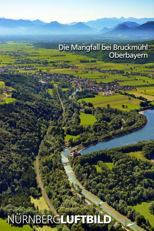 Die Mangfall bei Bruckmühl, Luftaufnahme