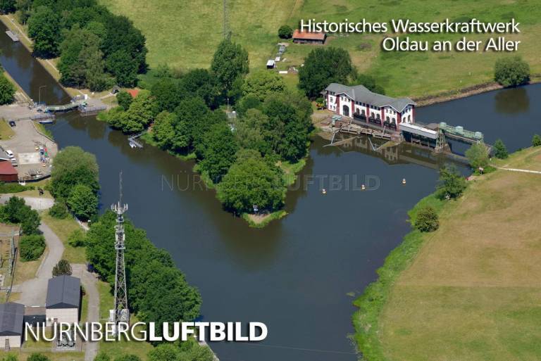 Historisches Wasserkraftwerk, Oldau an der Aller, Luftaufnahme