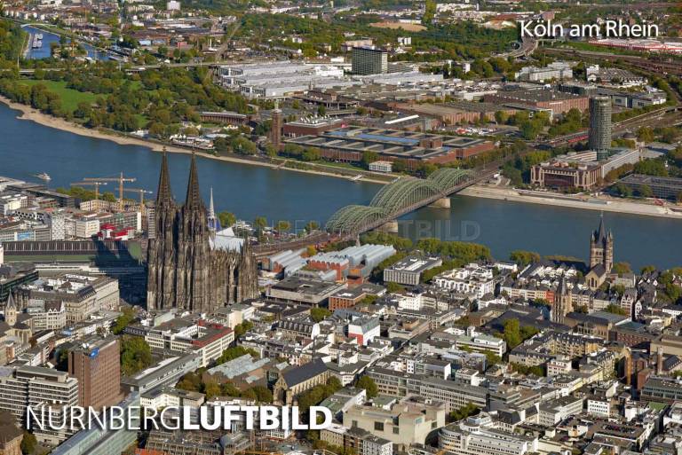 Süd-Westlicher Blick auf den Kölner Dom, die Hohenzollernbrücke und auf das Museum Ludwig, Köln, Luftaufnahme