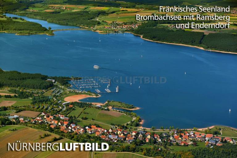 Brombachsee mit Ramsberg und Enderndorf, Fränkisches Seenland, Luftaufnahme