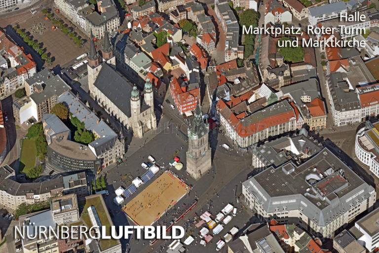 Halle, Marktplatz, Roter Turm und Marktkirche, Luftbild