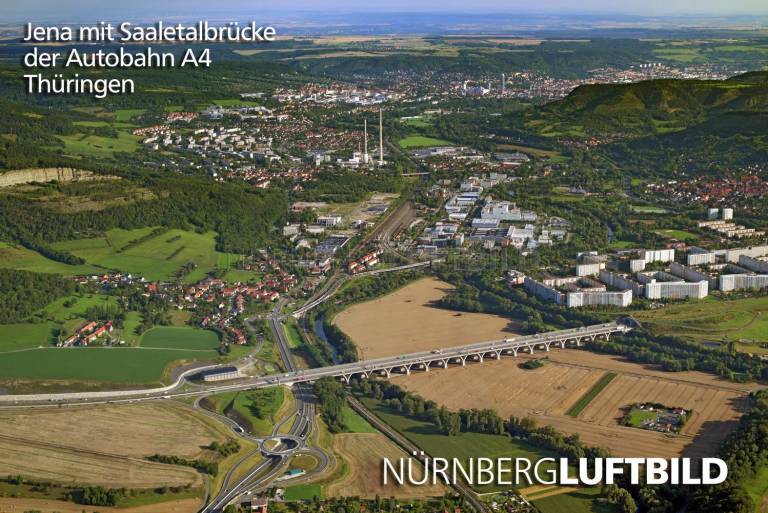 Jena mit Saaletalbrücke der Autobahn A4, Luftaufnahme