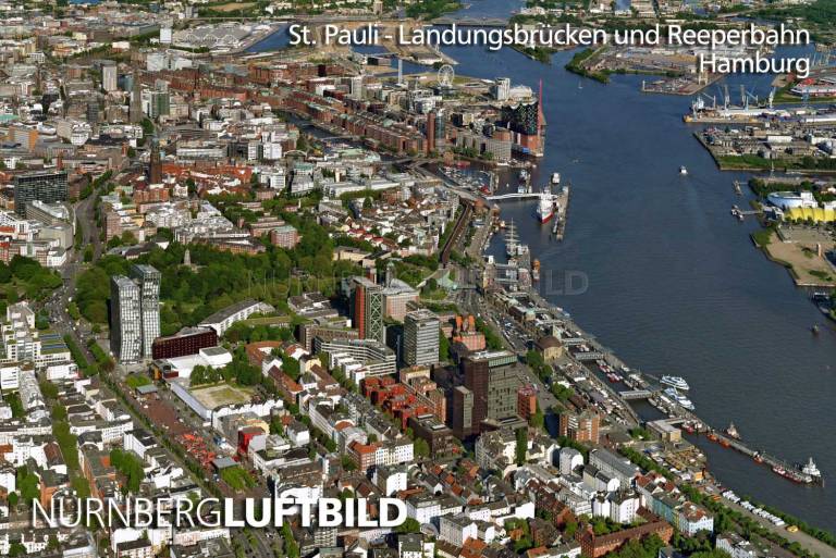 St. Pauli - Landungsbrücken und Reeperbahn, Hamburg, Luftbild