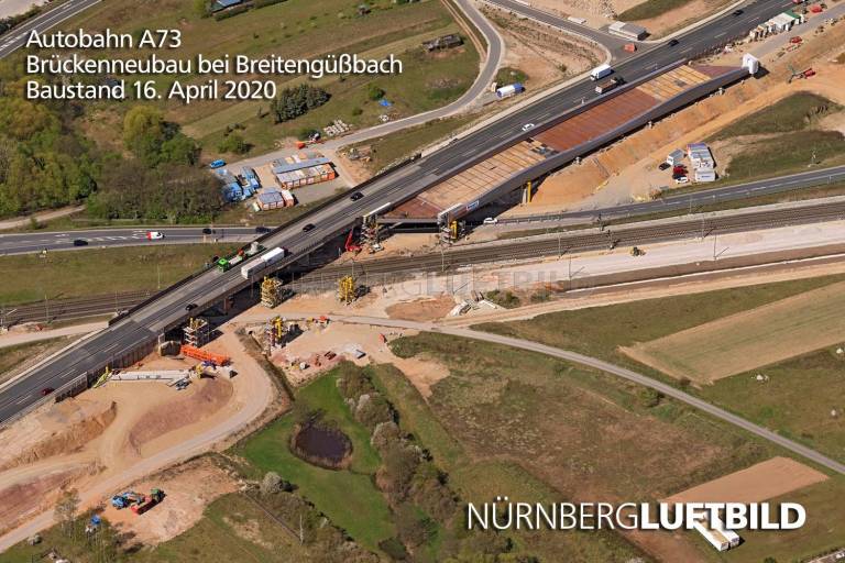 Autobahn A73, Brückenneubau bei Breitengüßbach, Baustand 16. April 2020