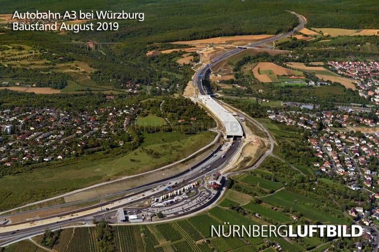Autobahn A3 bei Würzburg, Baustand August 2019