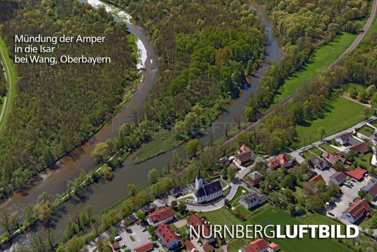 Mündung der Amper in die Isar bei Wang, Luftaufnahme