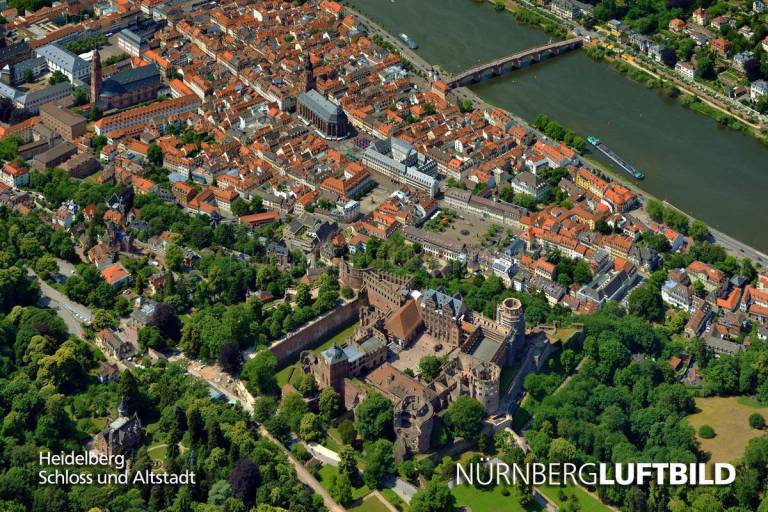 Heidelberg, Schloss und Altstadt, Luftaufnahme