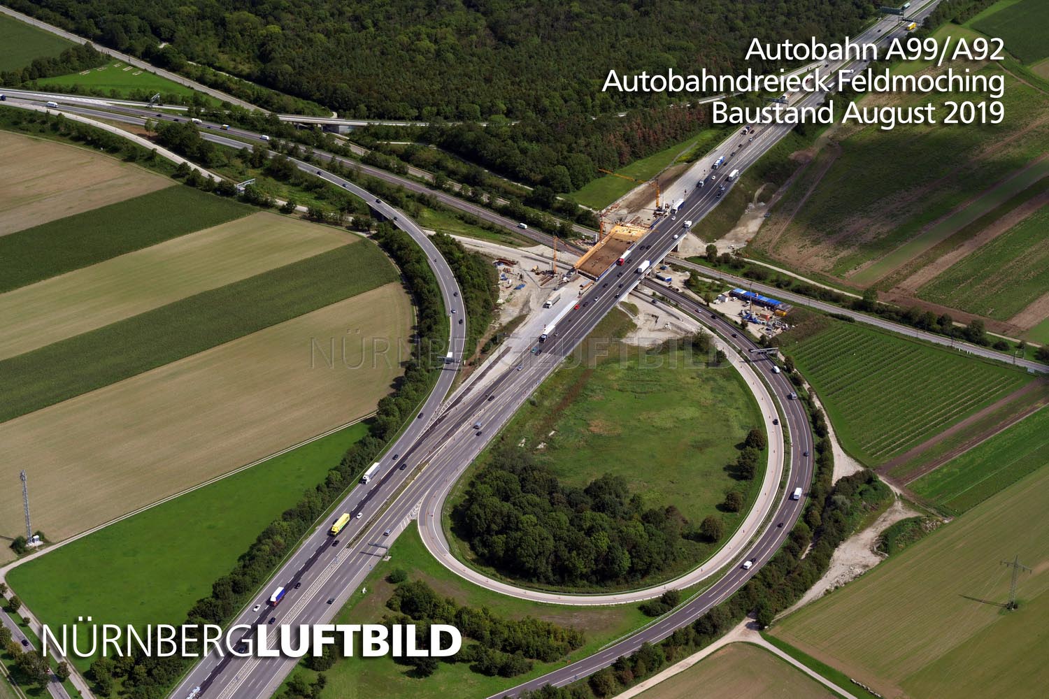 Autobahn A99/A92, Autobahndreieck Feldmoching, Baustand August 2019