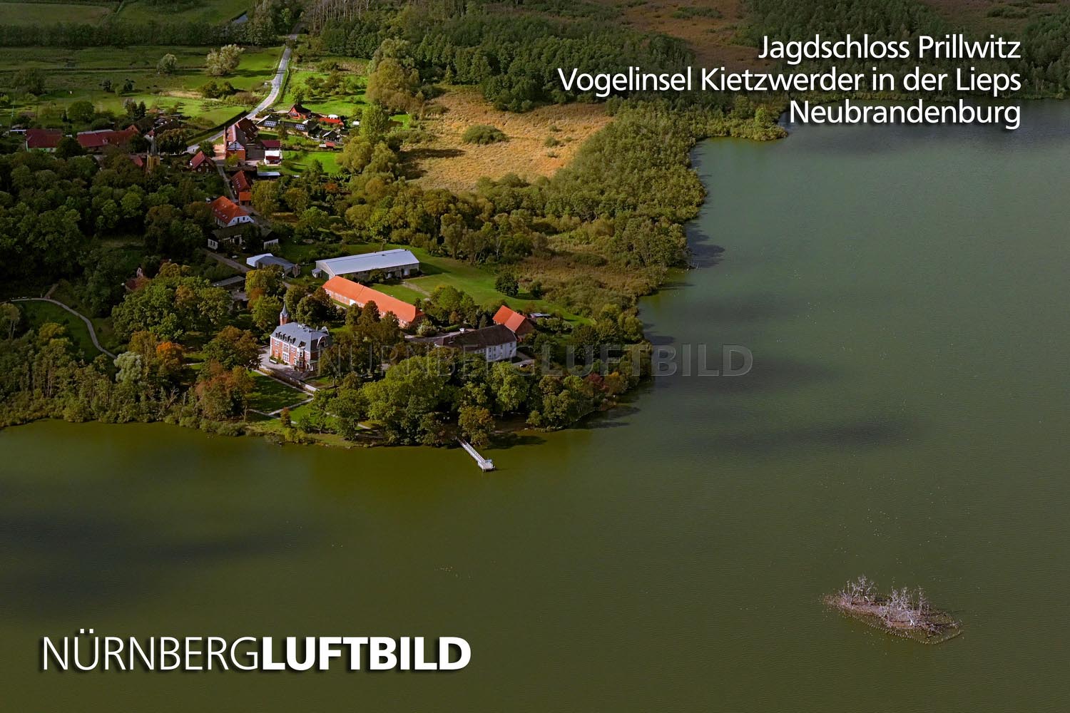 Jagdschloss Prillwitz, Vogelinsel Kietzwerder in der Lieps, Neubrandenburg