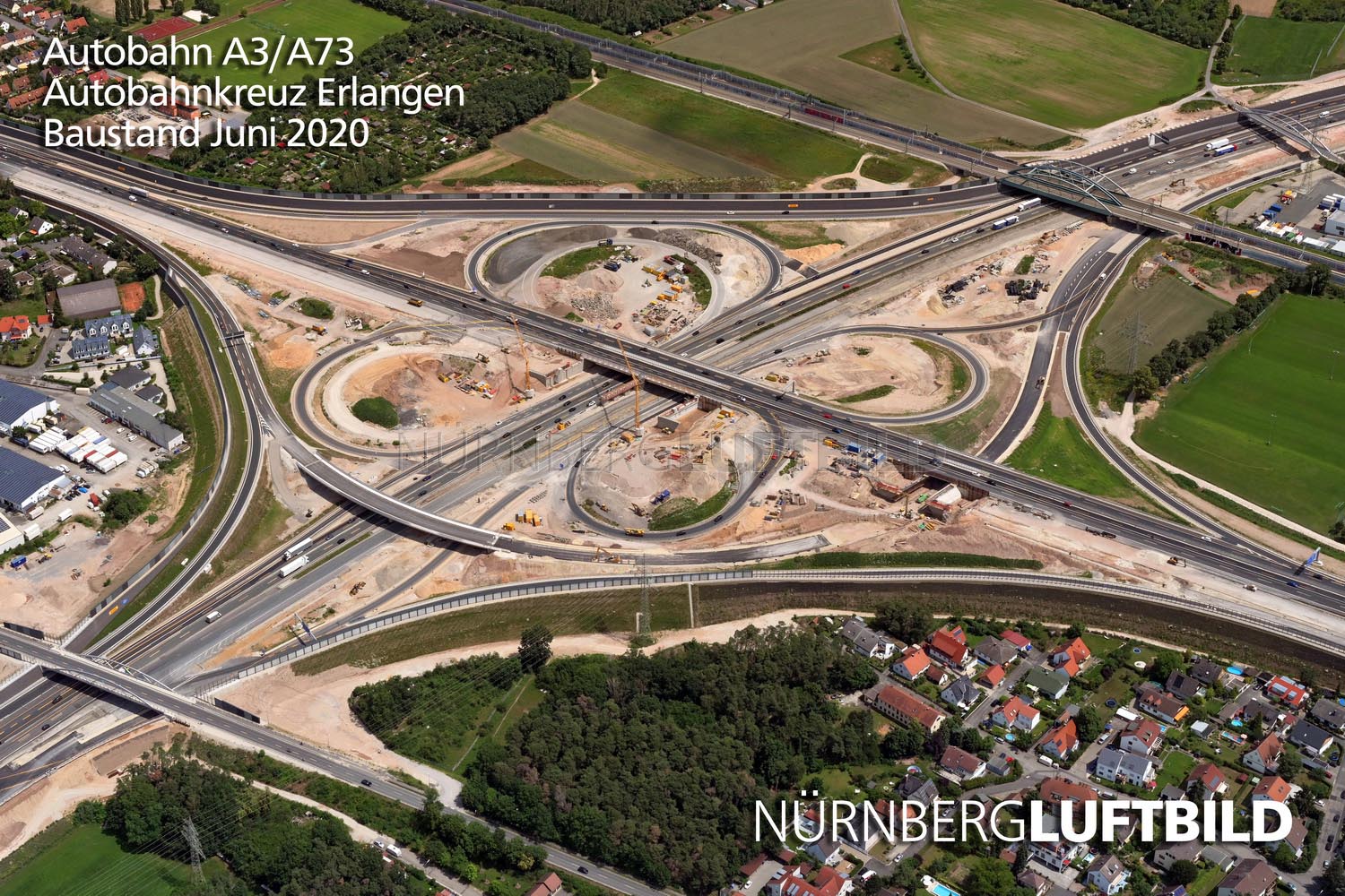 Autobahn A3/A73, Autobahnkreuz Erlangen, Baustand Juni 2020