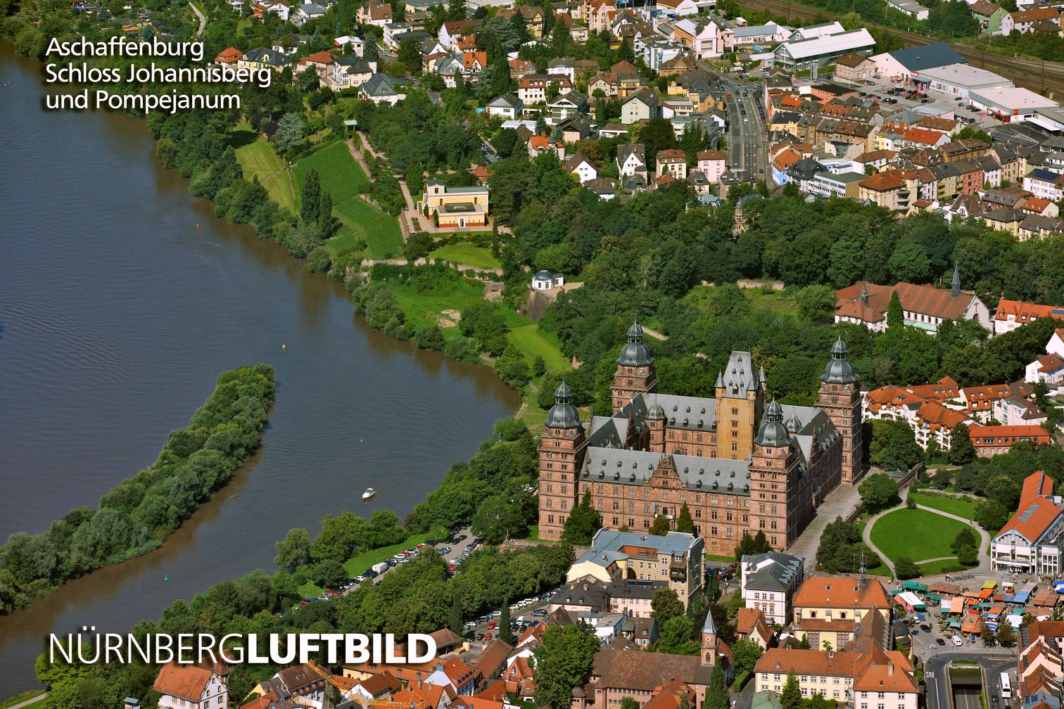 Luftbild Aschaffenburg, Schloss Johannisburg und Pompejanum, Schlösser Bayern, Ludwig I. 