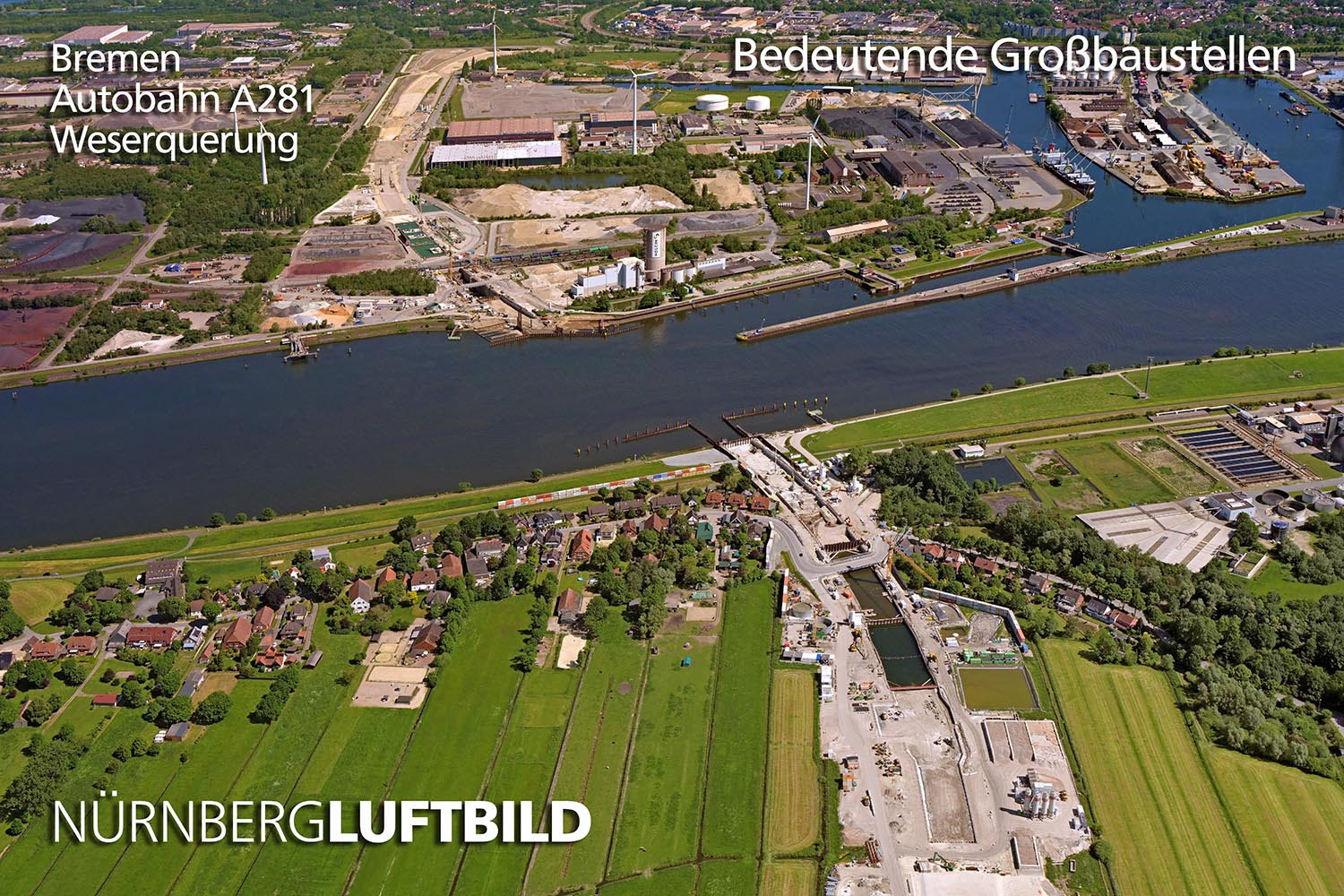 Luftbild der Baut&auml;tigkeiten am Wesertunnel der A281 zwischen Gr&ouml;pelingen und Seehausen