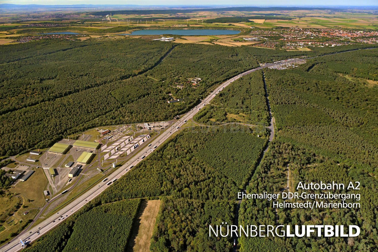 Luftbild der Gedenkstätte Deutsche Teilung Marienborn, ehemaliger größter Grenzübergang an der A2
