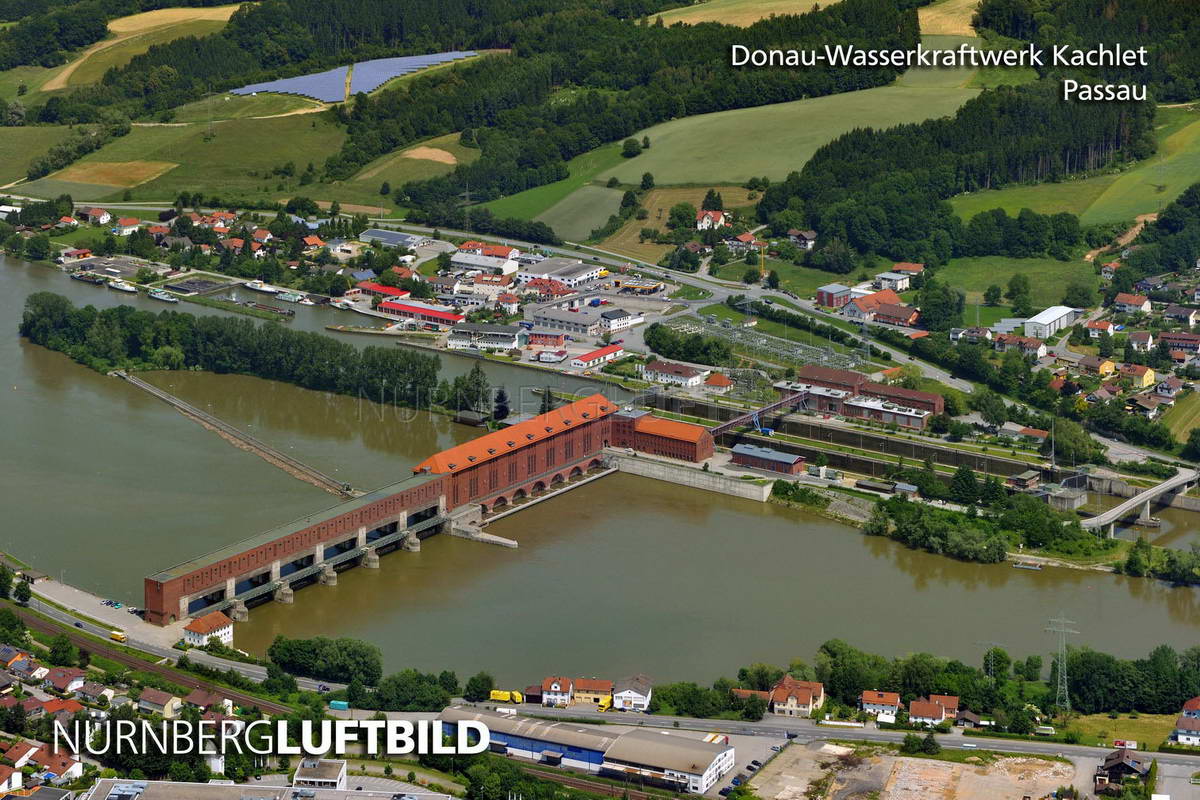 Donau-Wasserkraftwerk Kachlet, Passau, Luftaufnahme