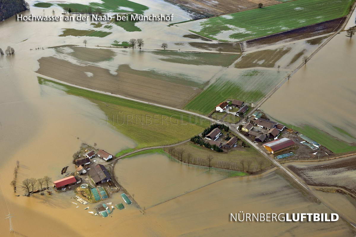 Hochwasser an der Naab bei Münchshofen, Luftbild