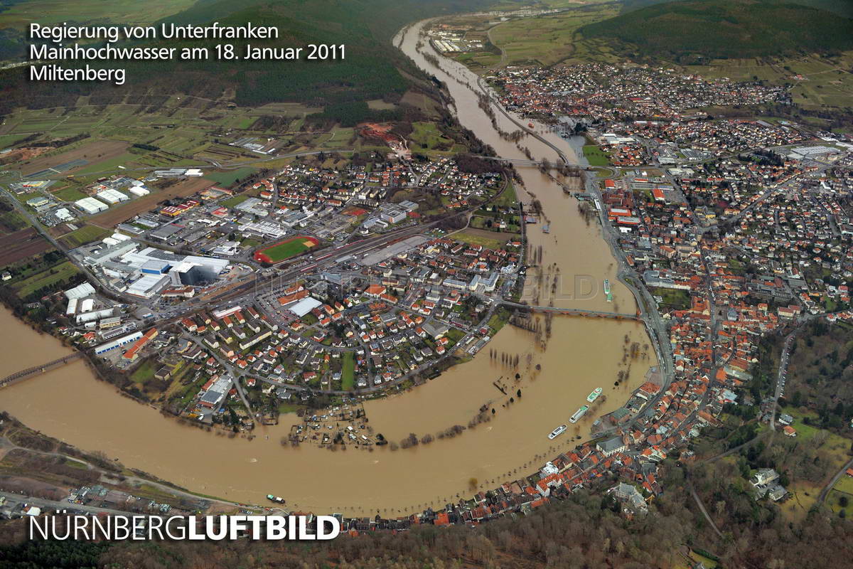 Mainhochwasser in Miltenberg, Luftbild