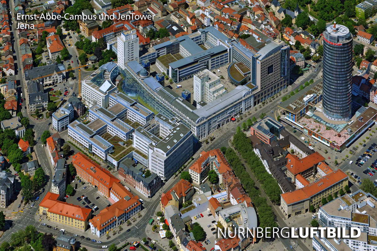 Ernst-Abbe-Campus und JenTower, Jena, Luftbild