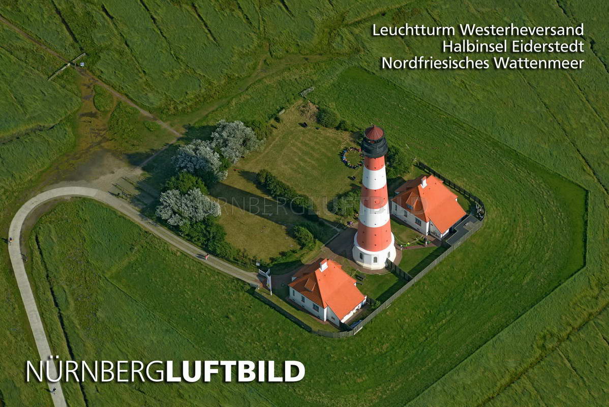 Leuchtturm Westerheversand, Halbinsel Eiderstedt, Nordfriesisches Wattenmeer, Luftaufnahme