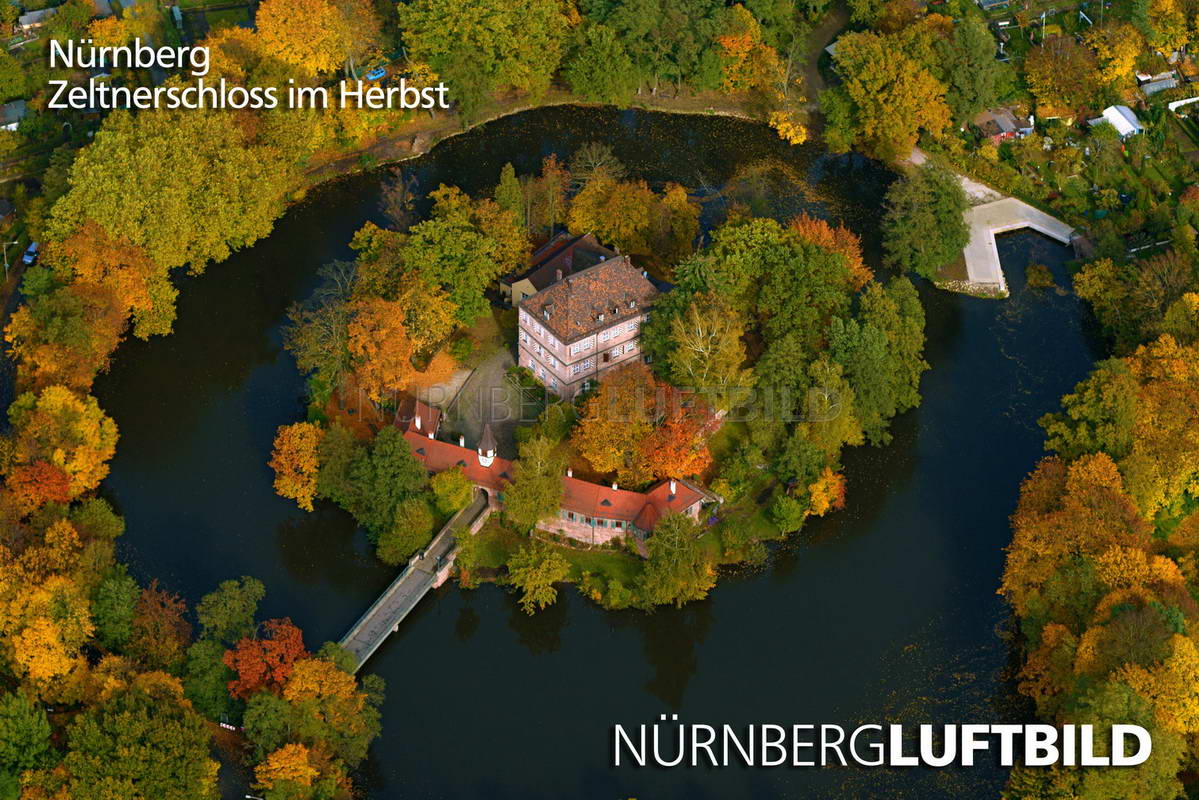 Zeltnerschloss im Herbst, Nürnberg, Luftaufnahme