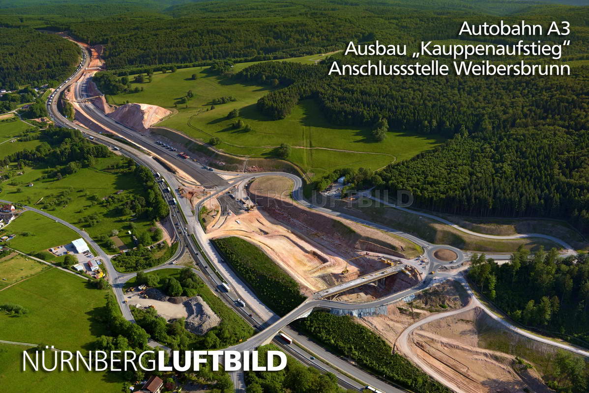 Autobahn A3, Ausbau "Kauppenaufstieg", Anschlussstelle Weibersbrunn, Luftaufnahme