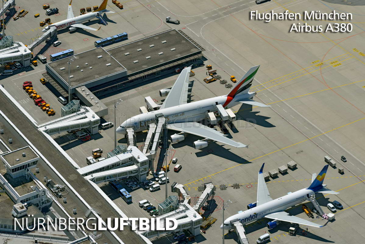 Airbus A380 am Münchner Flughafen, Luftaufnahme