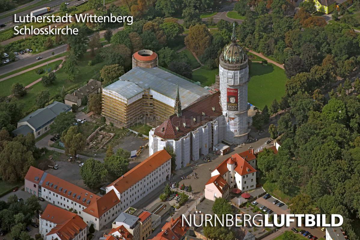 Schlosskirche, Lutherstadt Wittenberg, Luftaufnahme
