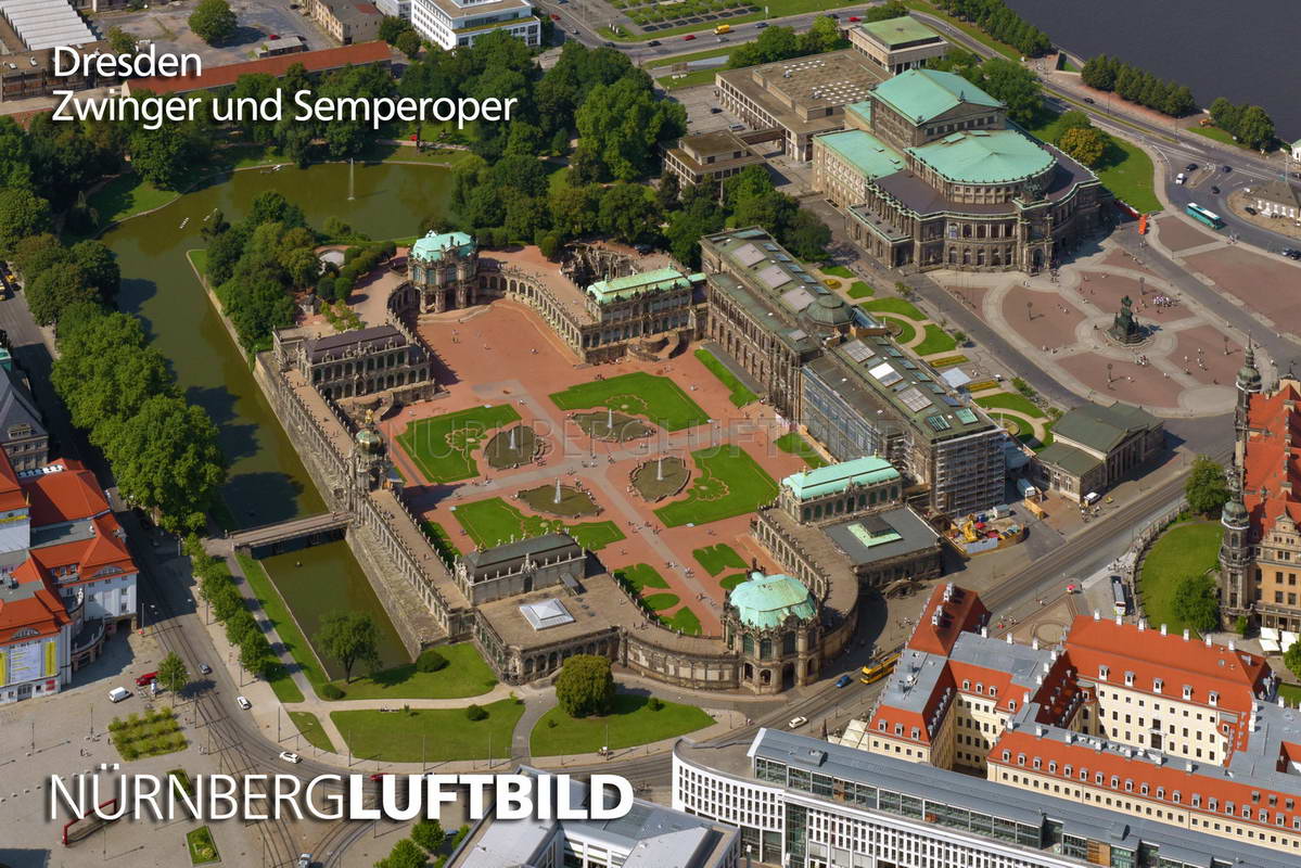 Dresden, Zwinger und Semperoper, Luftaufnahme