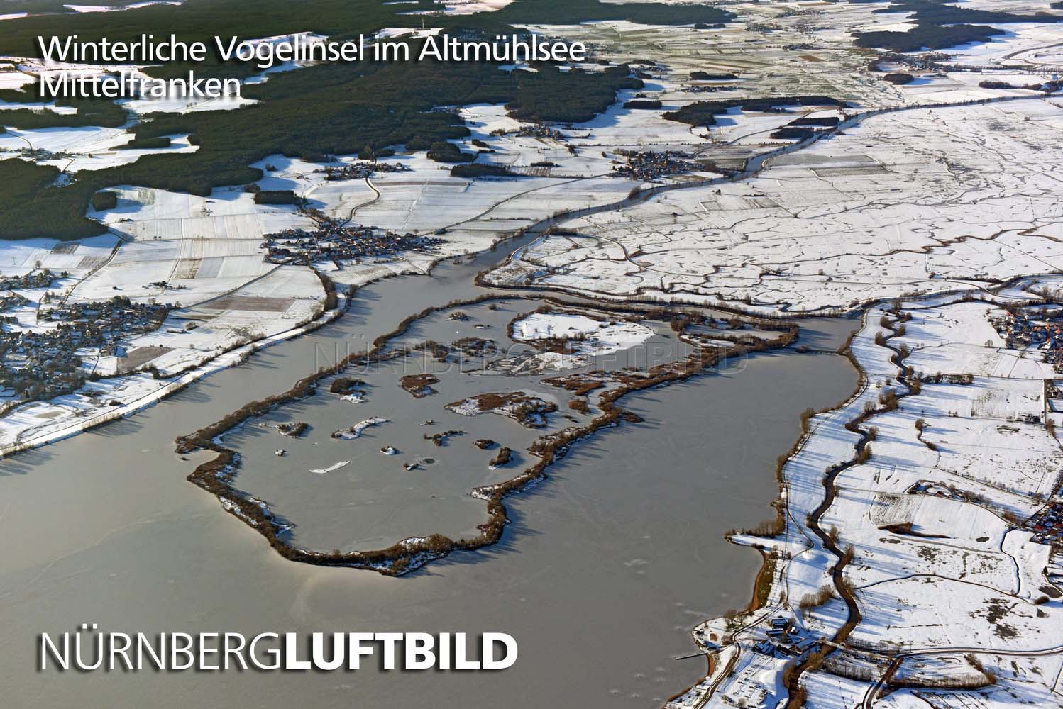 Winterliche Vogelinsel im Altmühlsee, Luftaufnahme