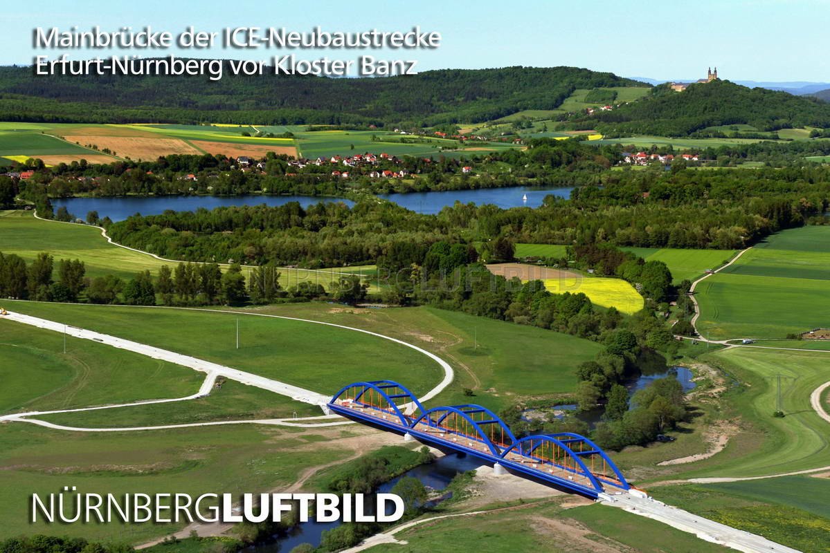 Mainbrücke der ICE-Neubaustrecke Erfurt-Nürnberg vor Kloster Banz, Luftaufnahme