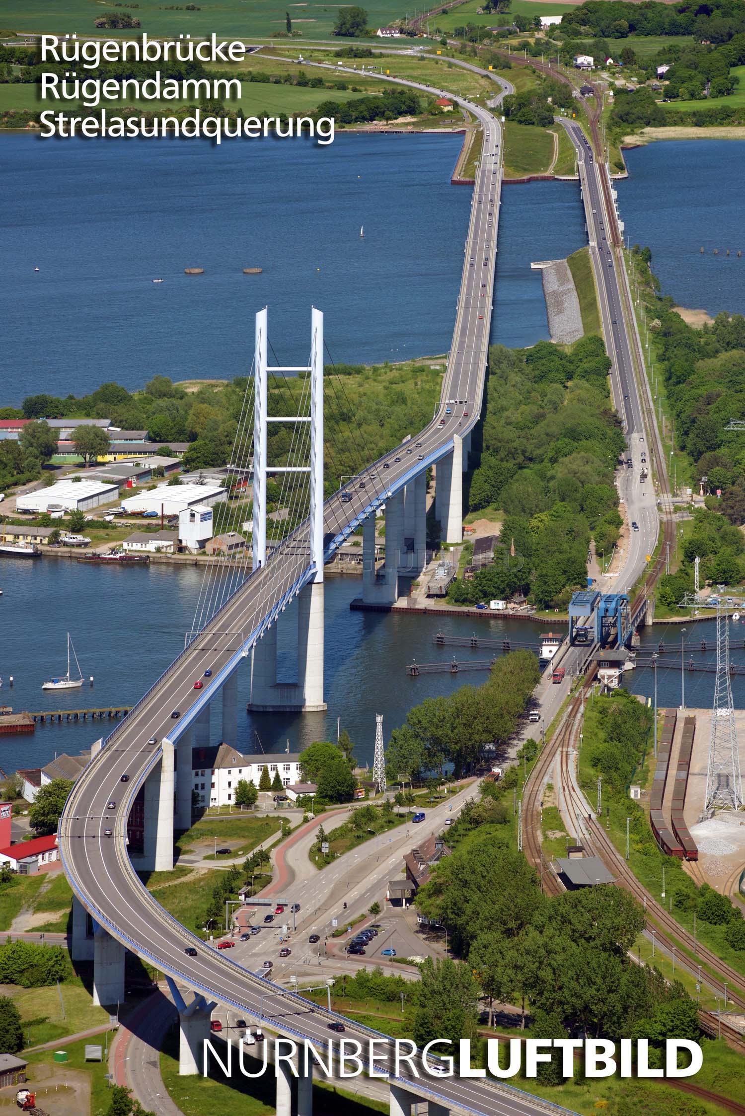 Rügenbrücke, Rügendamm, Strelasundquerung, Luftaufnahme