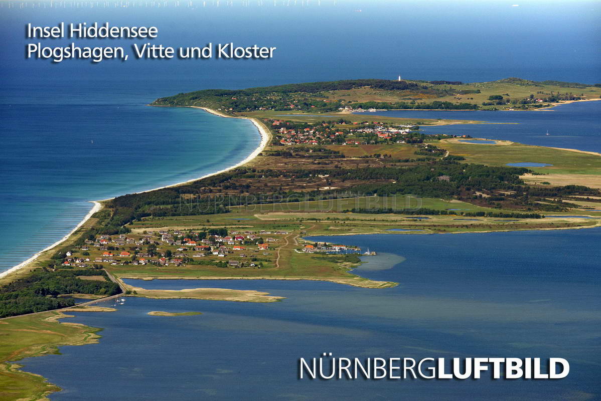 Insel Hiddensee, Plogshagen, Vitte und Kloster, Luftaufnahme