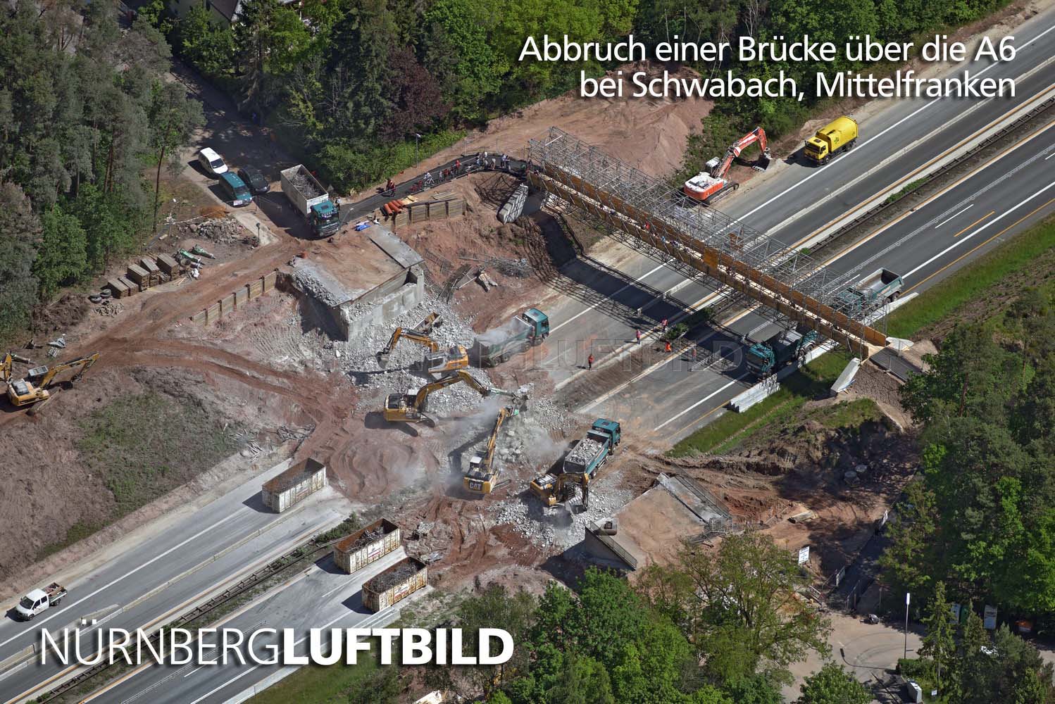 Abbruch einer Brücke über die A6 bei Schwabach, Luftbild