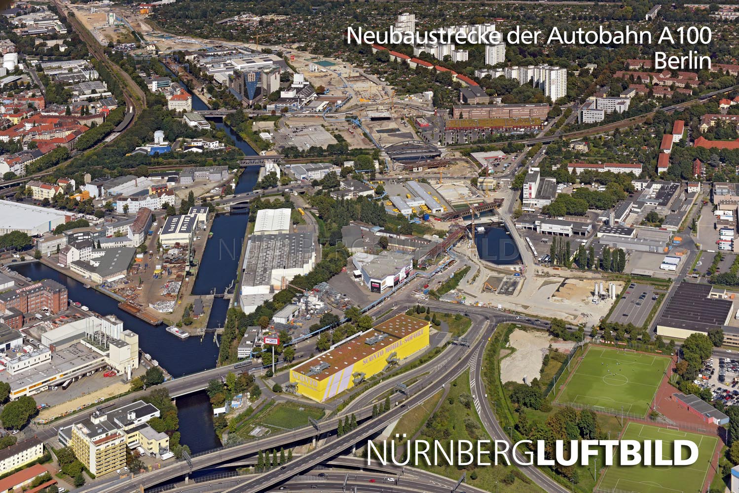 Neubauabschnitt der Autobahn A100, Berlin, Luftaufnahme