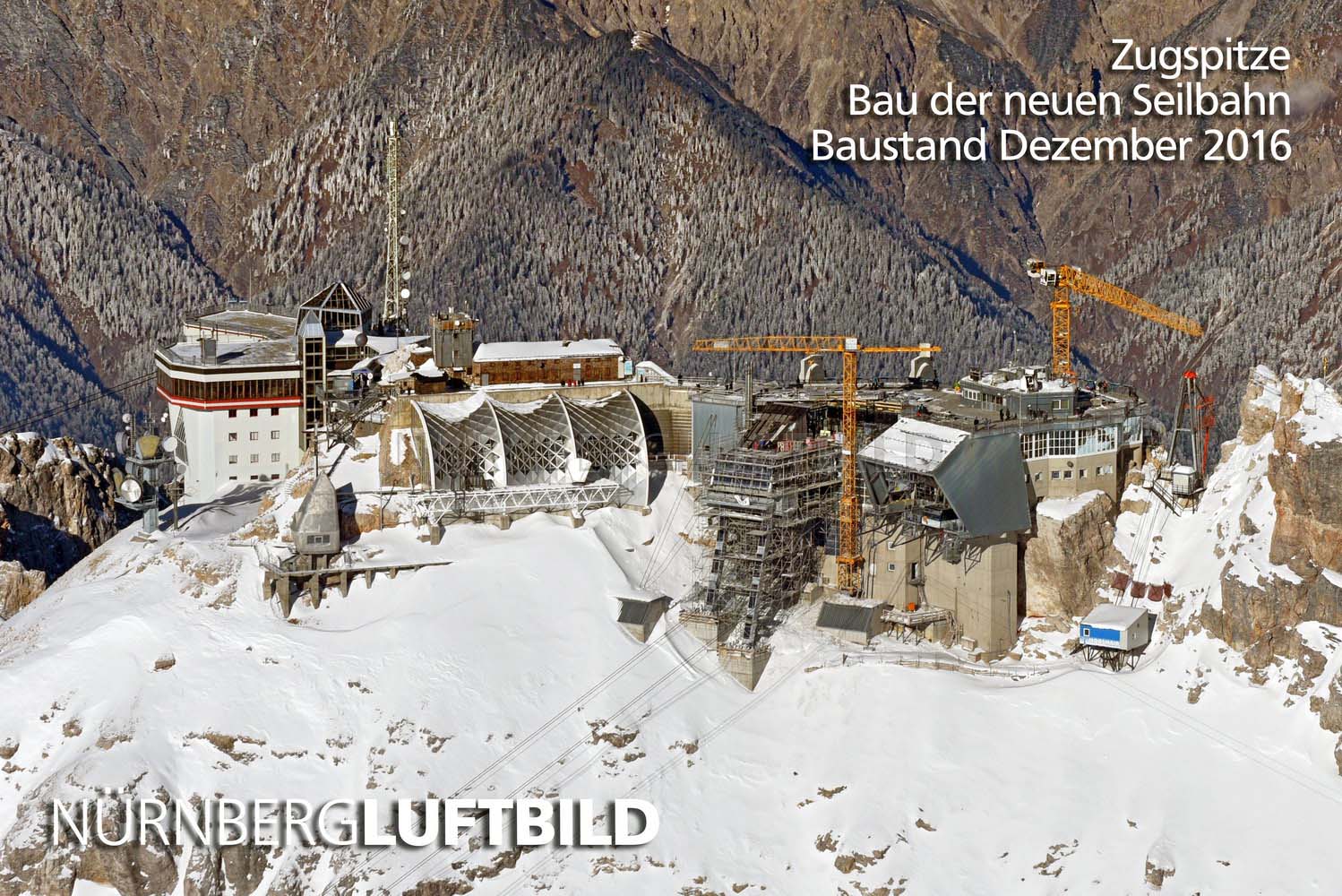 Zugspitze, Bau der neuen Seilbahn, Baustand Dezember 2016, Luftbild