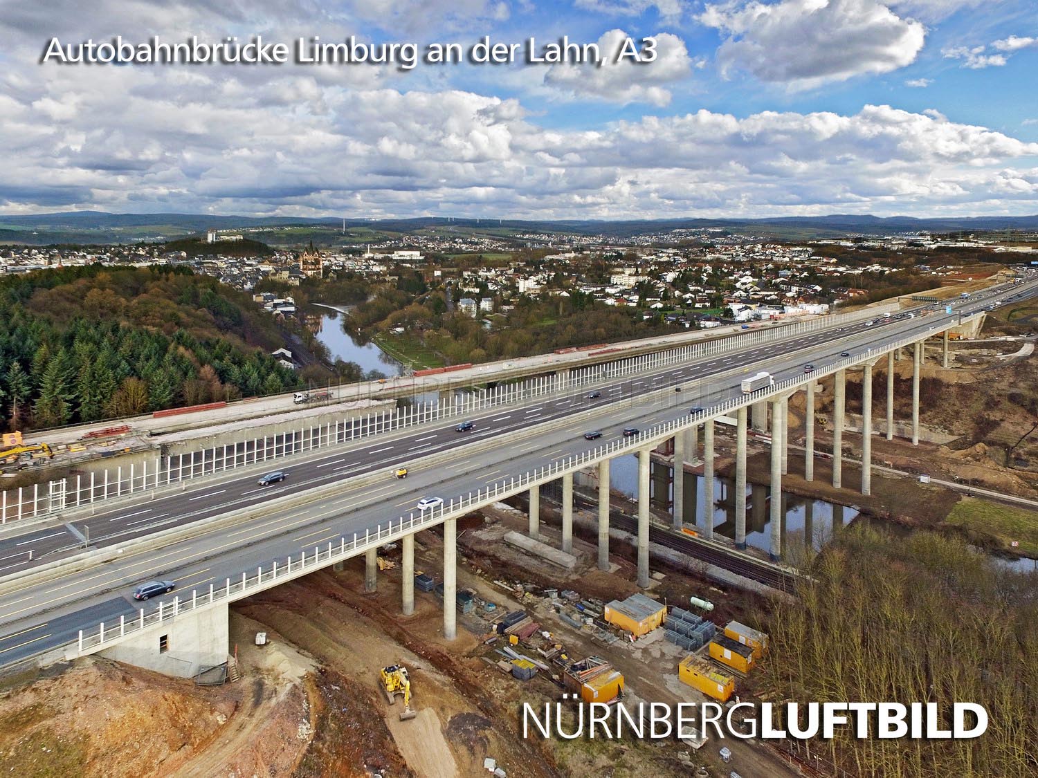 Autobahnbrücke Liumburg an der Lahn, A3, Luftaufnahme