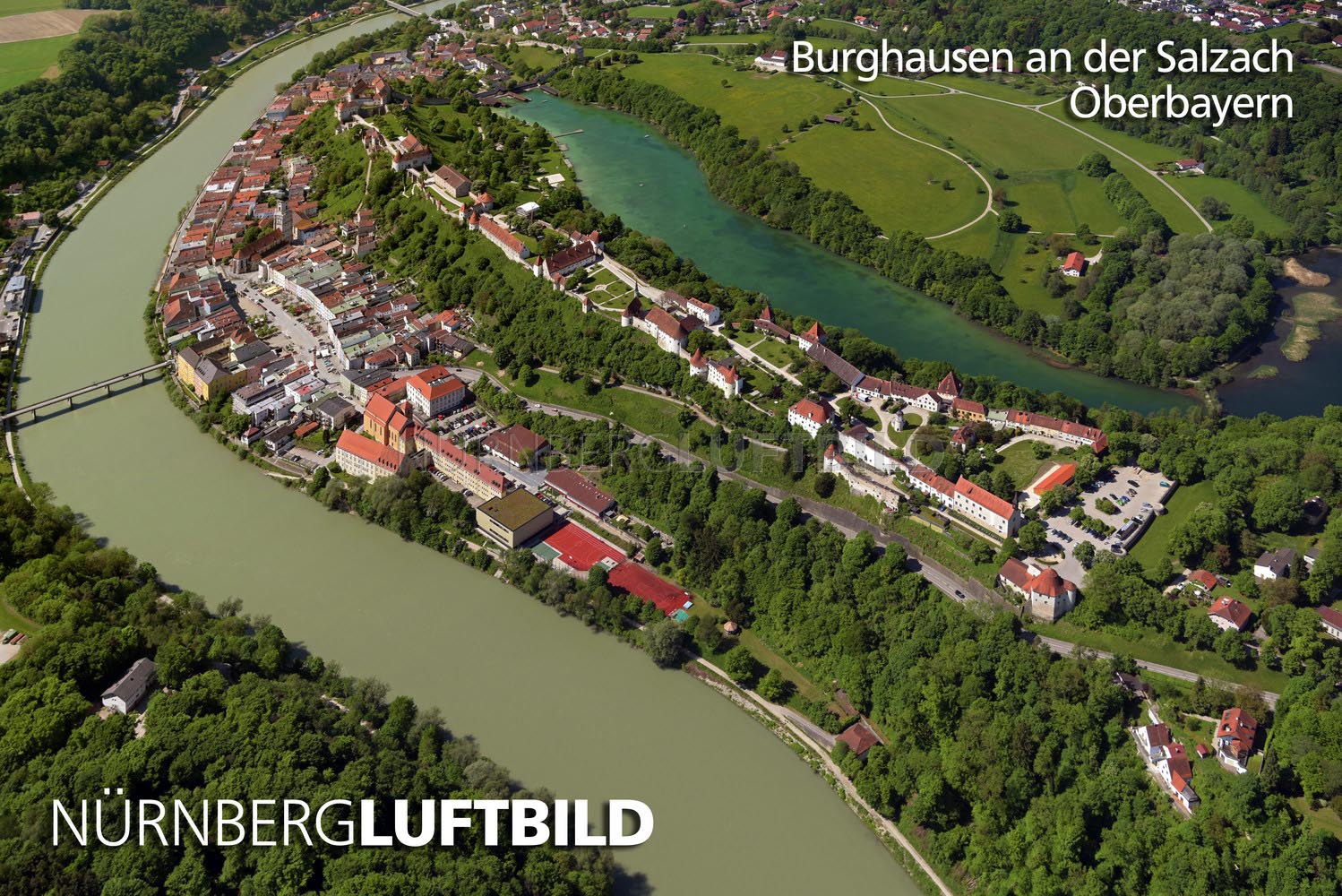 Burghausen an der Salzach, Oberbayern, Luftaufnahme