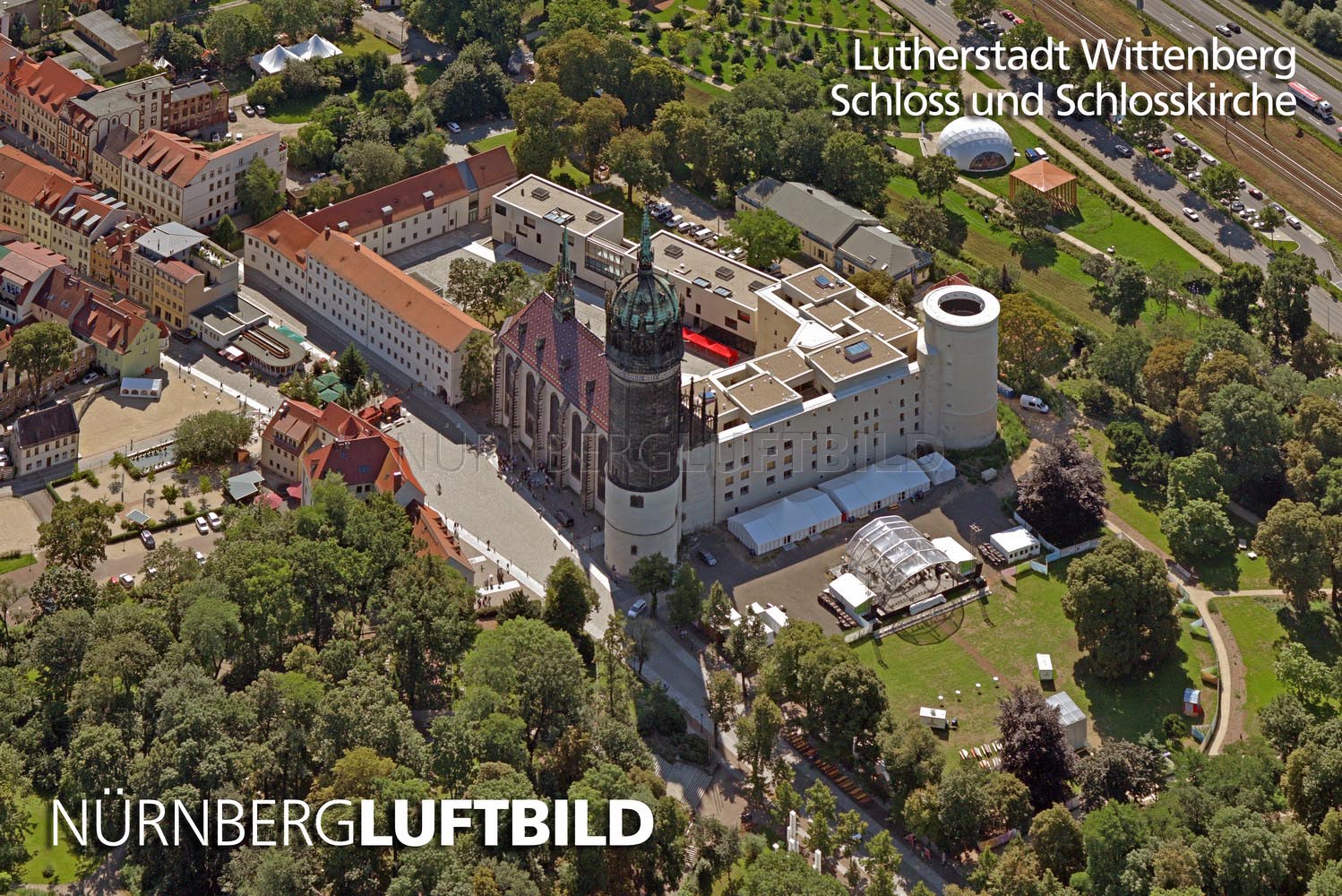 Lutherstadt Wittenberg, Schloss und Schlosskirche, Luftbild