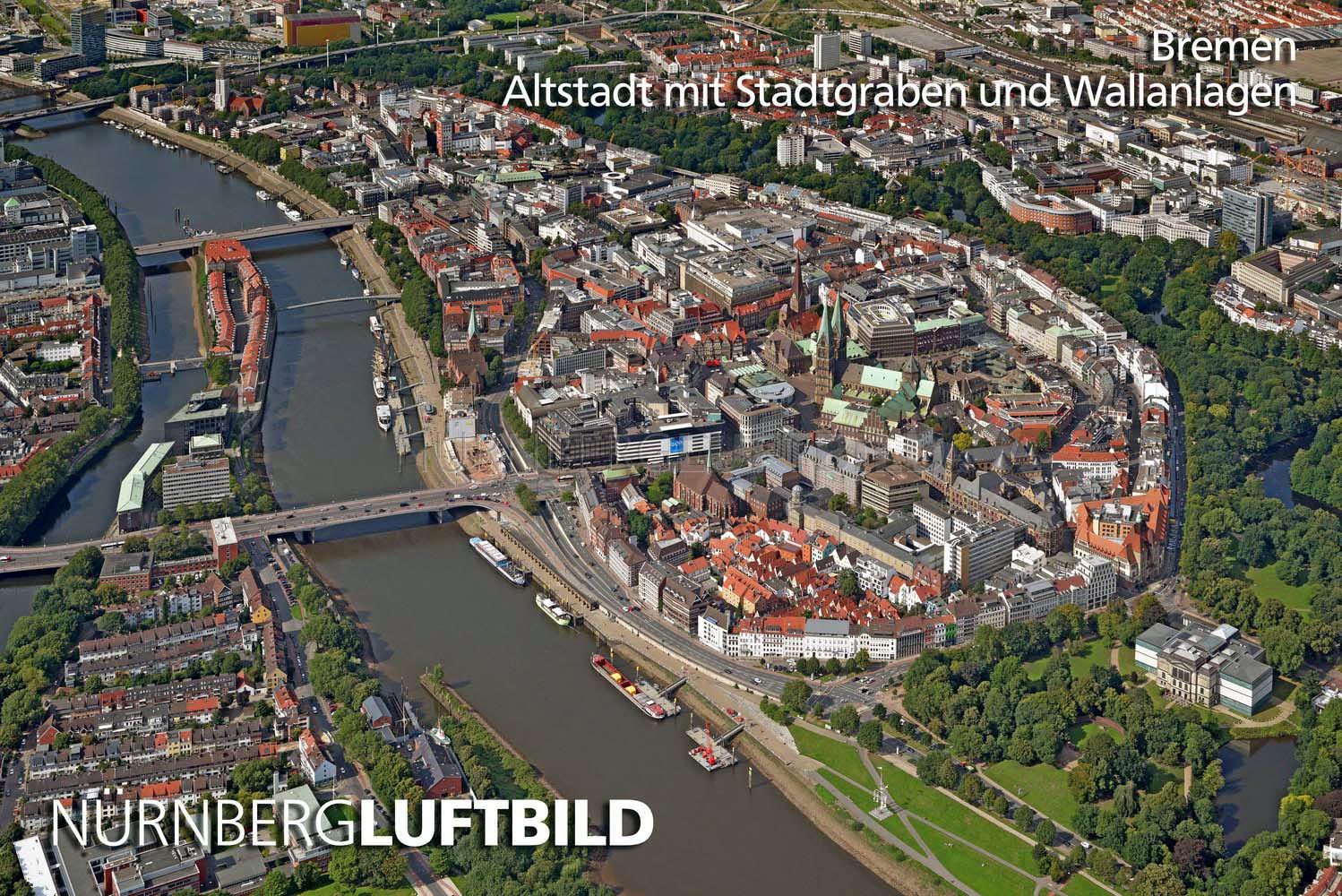 Bremen, Altstadt mit Stadtgraben und Wallanlagen, Luftbild
